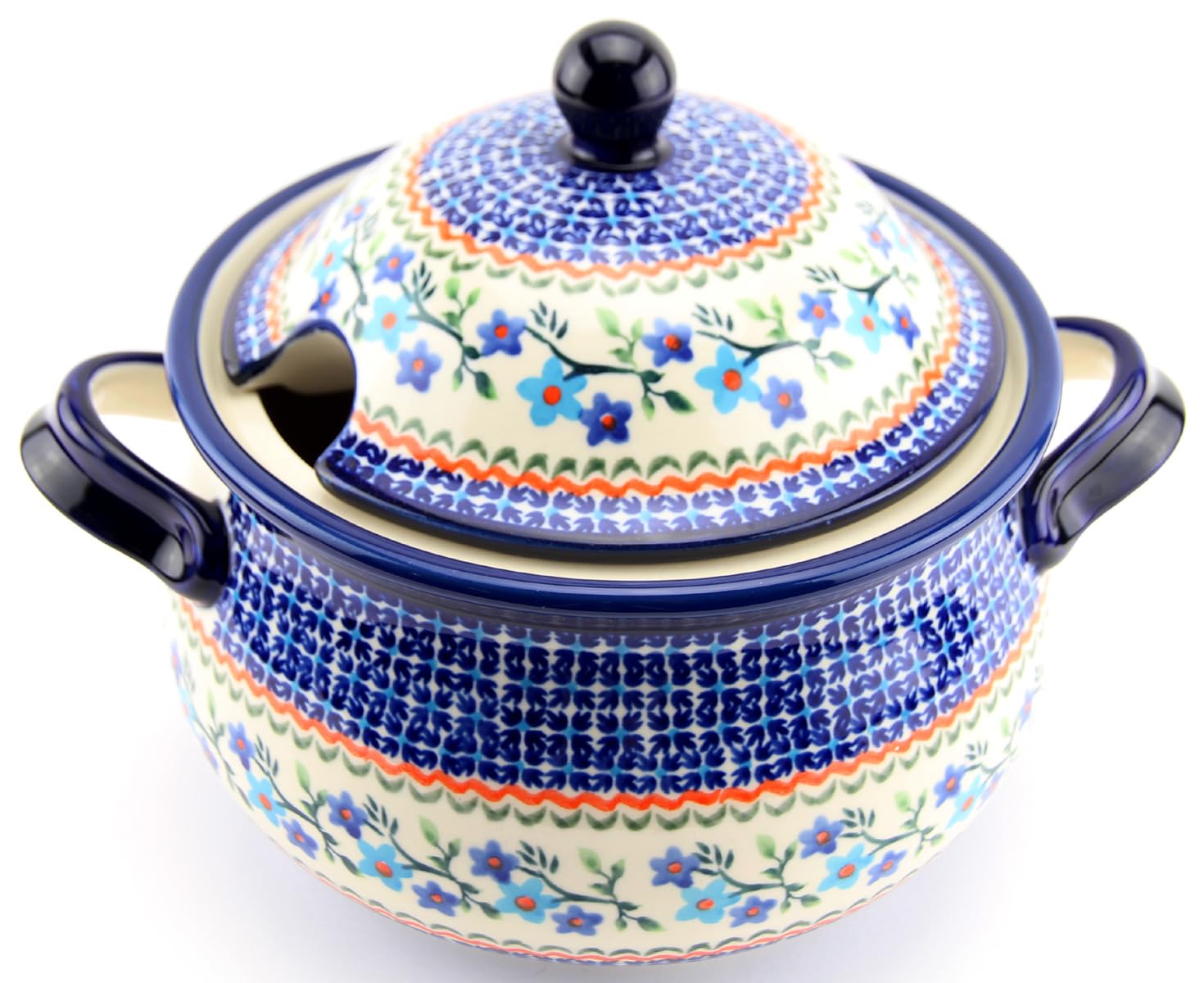 Polish Pottery Soup Tureen in Blue Blossom Pattern - 13.4 Cups Capacity - Handpainted Stoneware from Boleslawiec, Poland by Zaklady Ceramiczne