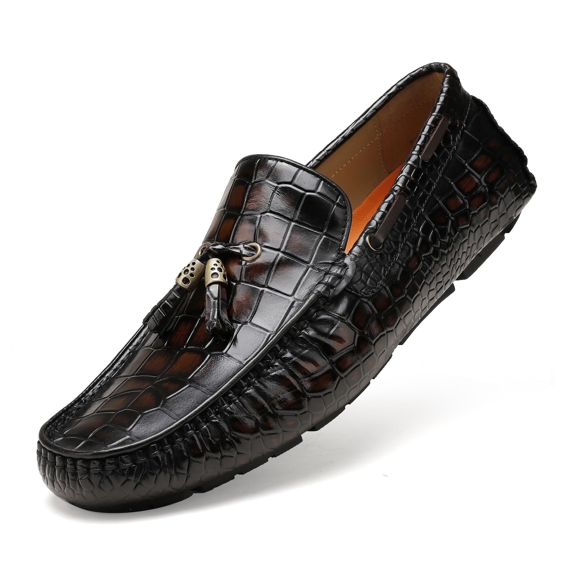 Men's Leather Penny Loafers, Casual Alligator Pattern Business Dress Shoes Slip on Driving Moccasins Loafer Shoes for Mens