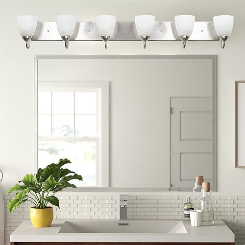 Miniatura 3 de Kira Home Armada - Lámpara moderna para tocador o baño de 48 pulgadas con 6 luces con acabado de níquel cepillado y pantallas de vidrio esmerilado