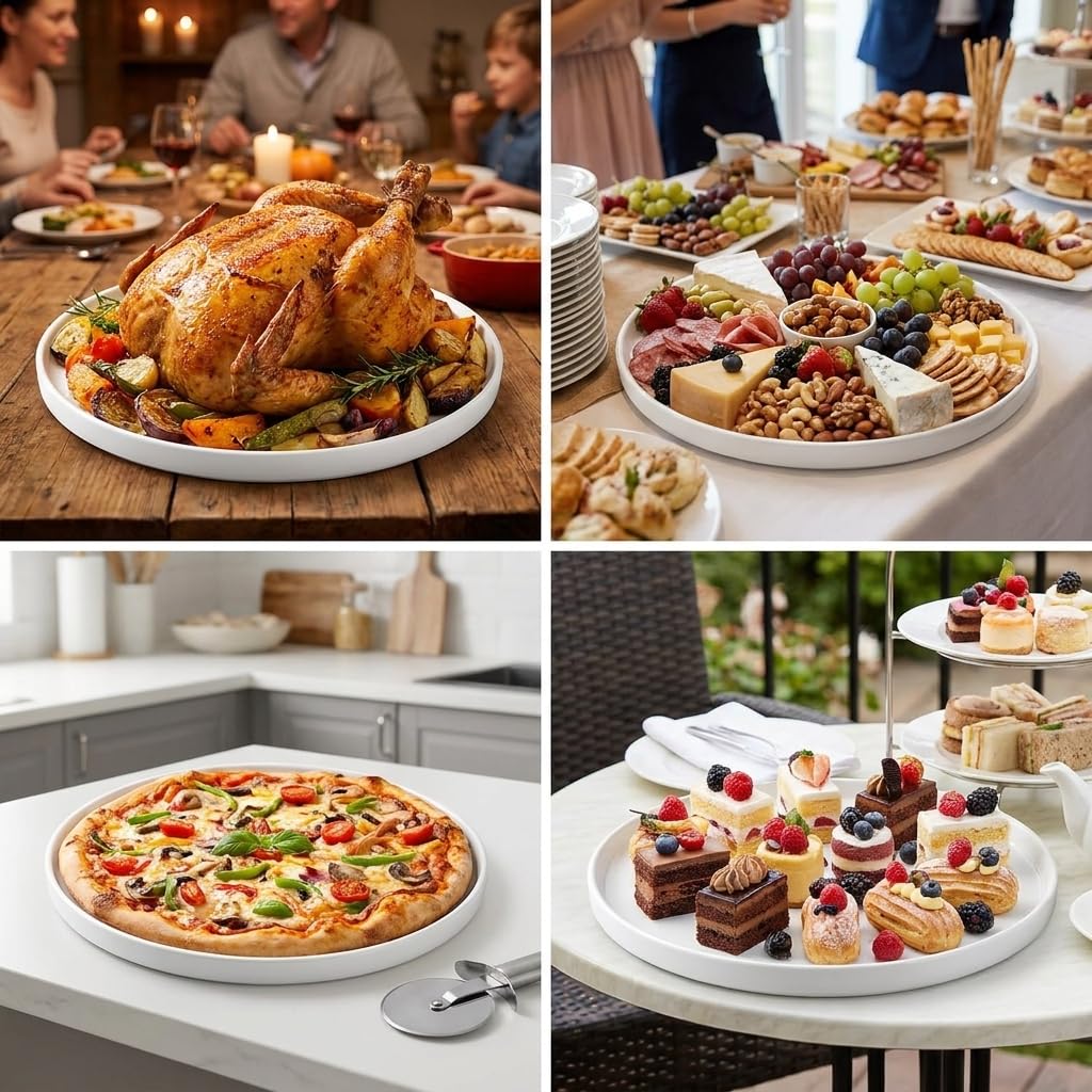 Bandejas y platos de cerámica de 12.8 pulgadas, 3 paquetes de platos redondos para servir, platos para servir alimentos, aperitivos, embutidos, aperitivos, postres, platos de servir, bandejas de