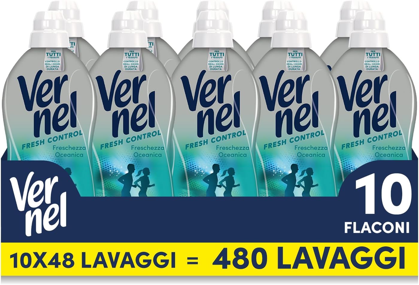 Ammorbidente Concentrato Vernel Fresh Control Freschezza Oceanica (10 x 48 lavaggi), Ammorbidente Concentrato per Tutti i Tessuti, con Controllo degli Odori di Lunga Durata