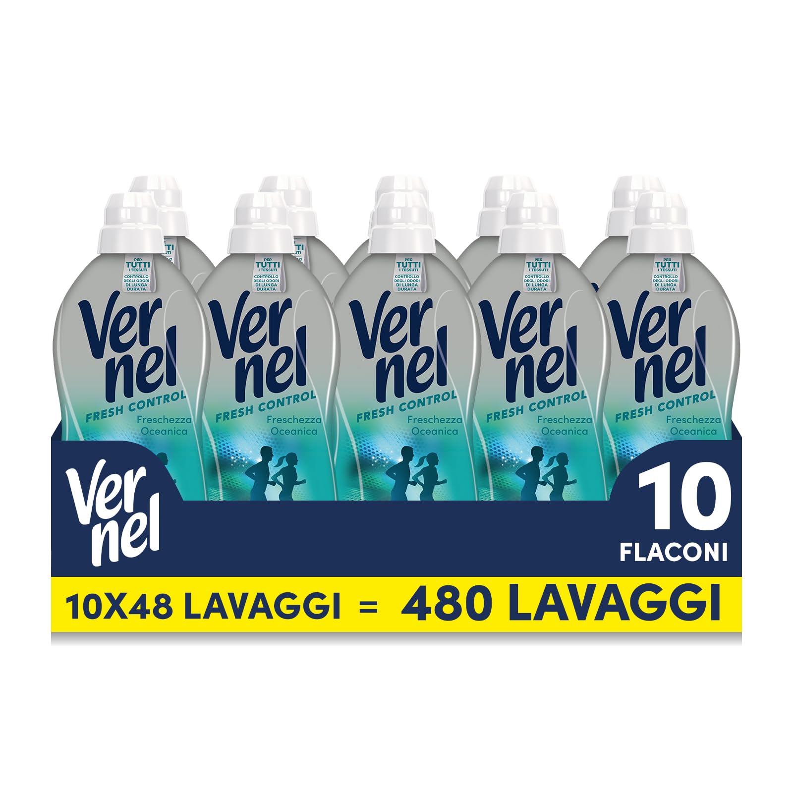 Ammorbidente Concentrato Vernel Fresh Control Freschezza Oceanica (10 x 48 lavaggi), Ammorbidente Concentrato per Tutti i Tessuti, con Controllo degli Odori di Lunga Durata