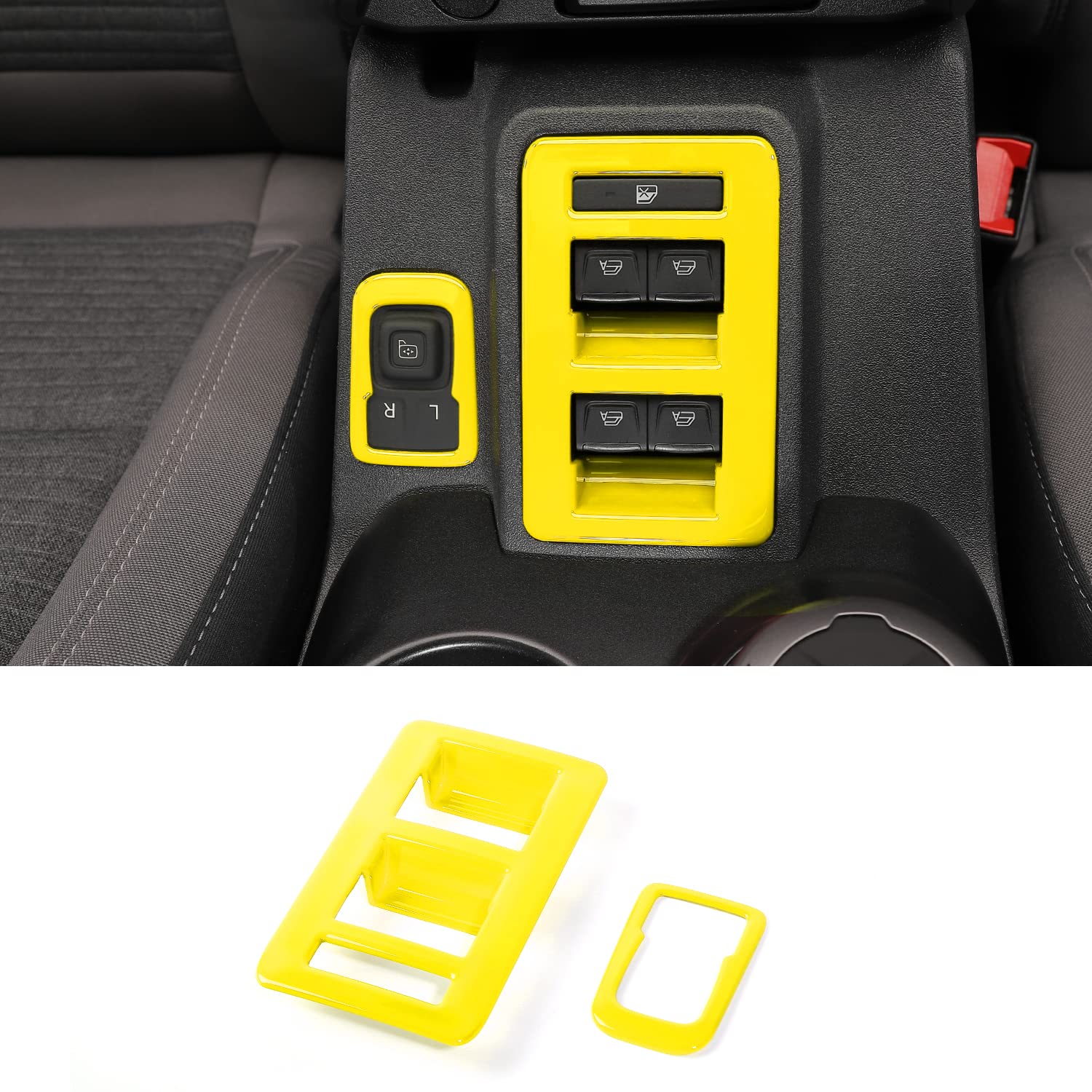 RAZPOY for Bronco Window Lift Switch Control Trim, 2PCS Center Console Rearview Mirror Adjustment Panel Cover Compatible with 2021-2026 Ford Bronco