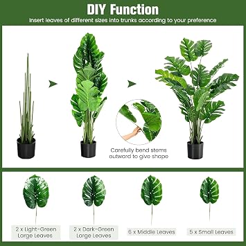 HAPPYGRILL Artificial Monstera Deliciosa Plant, 5FT Faux Plant with Cement Pot, 15 Large Leaves, Decorative Fake Greenery Plants, Indoor & Outdoor Decor for Home Office (1)