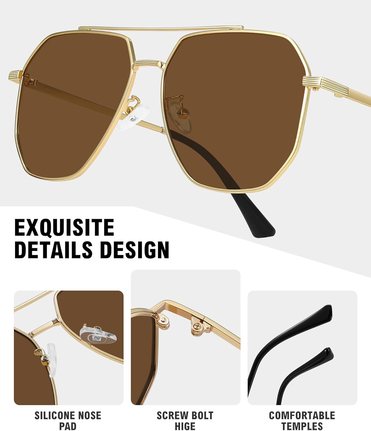 MEETSUN Retro Oversized Aviator Sunglasses for Women Men Polarized Large Vintage Classic Square Metal Aviators Shades - Image 6