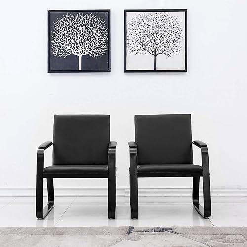 Miniatura 1 de wonline 2 sillas de sala de espera con reposabrazos, muebles de oficina de piel sintética negra, asientos de invitados de oficina, vestíbulo de