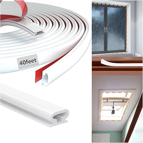 Miniatura 1 de Sellador de puerta de silicona de 40 pulgadas, burlete blanco, tira de goma en forma de D, selladores de puerta autoadhesivos para marco de puerta
