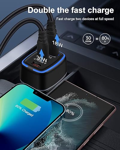 Miniatura 4 de Cargador de coche USB C de 78 W adaptador de encendedor de cigarrillos de carga súper rápida cargador automático de 3 puertos para Samsung Galaxy