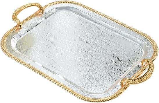 Serving Tray Tea Cup Holder Iron Art Cosmetic Perfume Makeup Display Vanity Tray Decorative Tray for Dressing Room Bathroom, M