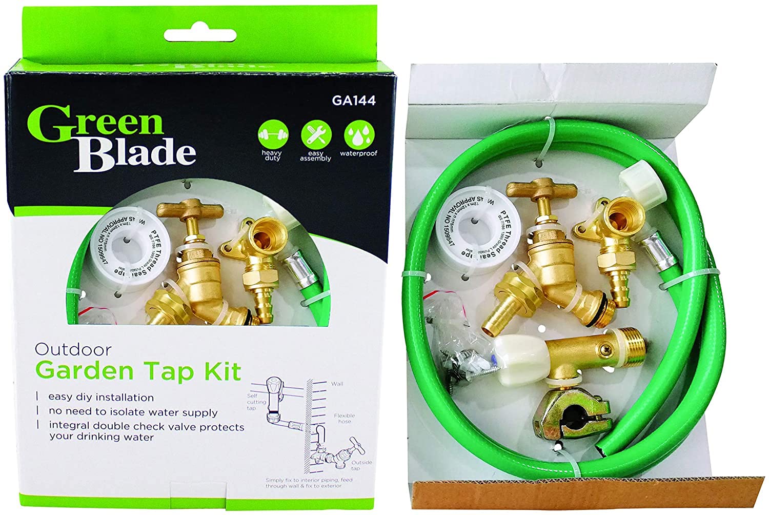Green Blade Tap Kit Brass Outdoor Self Cut Tap Hose Pipe Garden Water Fittings Wall Mount BB-GA144