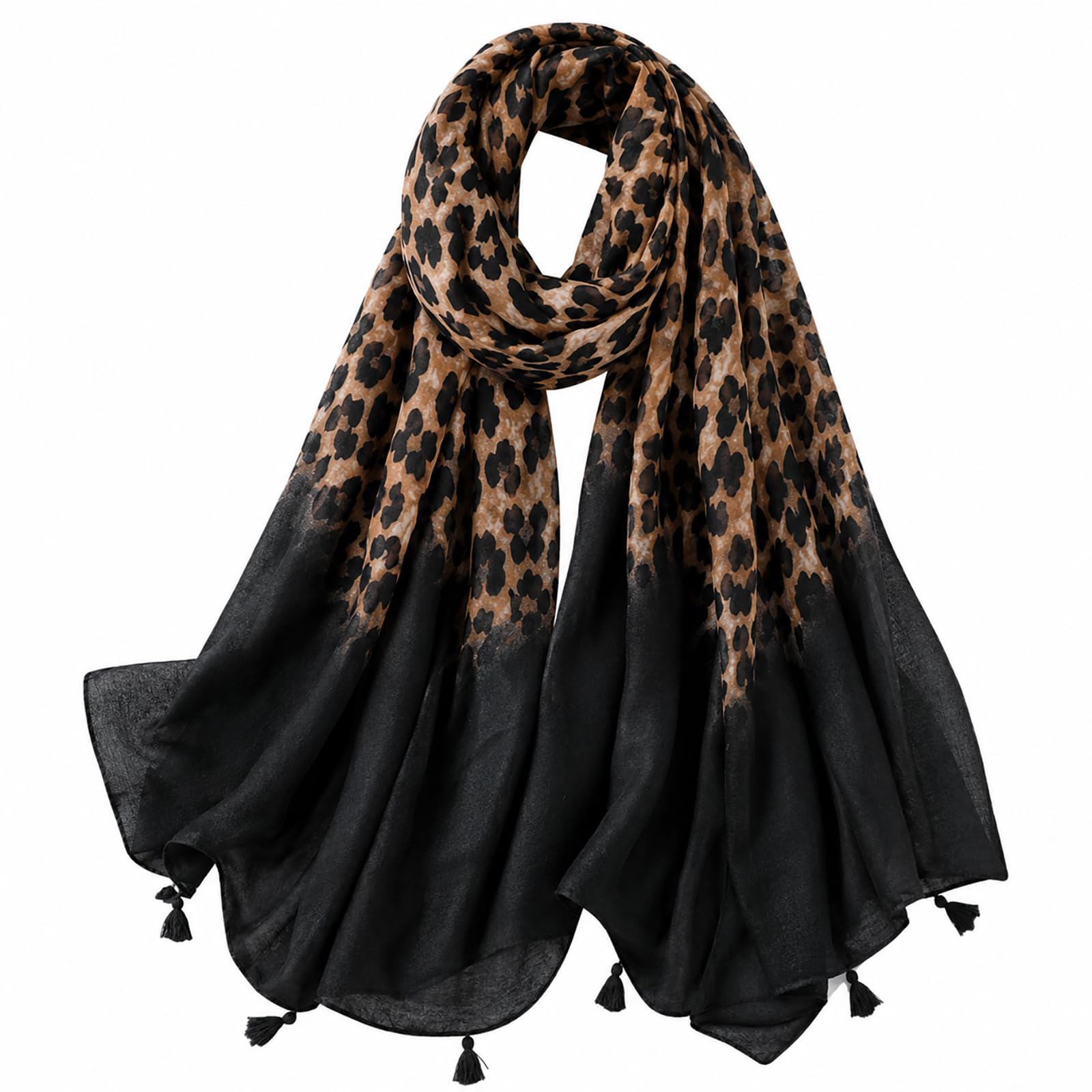 FAIRYGATE Leopard Print Scarf for Women Ladies Scarves Animal Long Soft Warm Wrap Shawl Black Scarfs Gifts 19230
