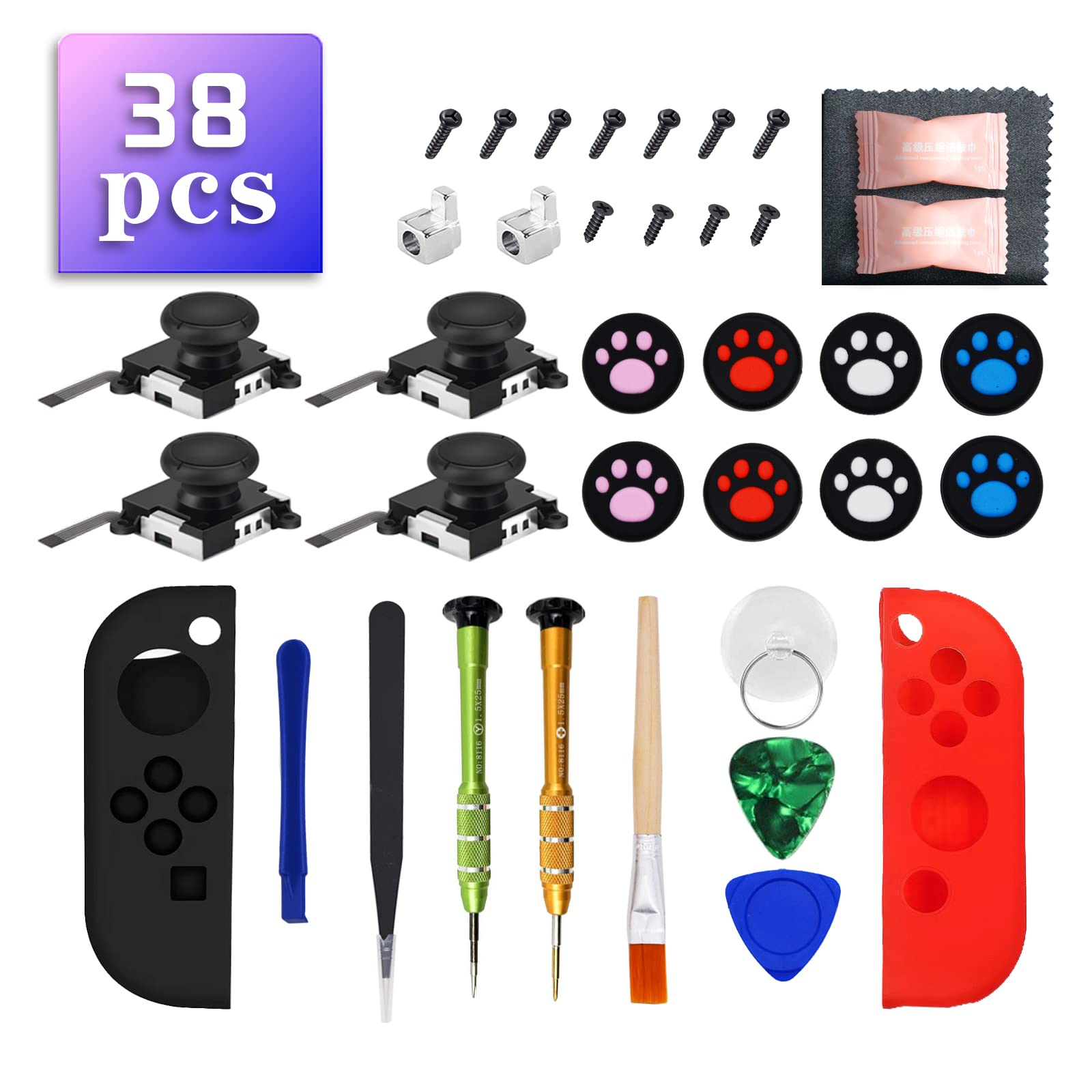 Joycon Joystick Replacement，39 PCS Joycon Repair Kit，4 Pack Joystick Analog Sticks for Nintendo Switch Joy Con Controller NS Repair Tool with Thumbstick Grips & Screws (K2)