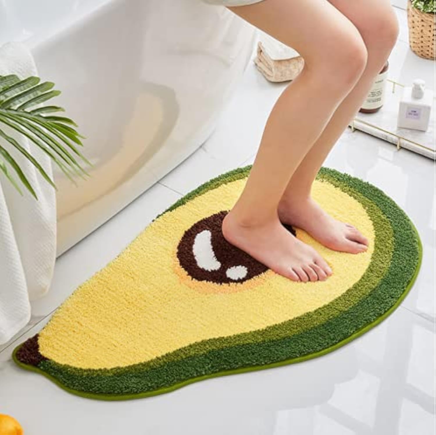 ChenXRug Fruit Shape Bathroom mat, Cute Cartoon Avocado Bath Mat for Bathroom Decor Flocking Non-Slip Foot Door Mat Absorbent Bath Rugs Washable (Avocado,19.6x31.4 inch)