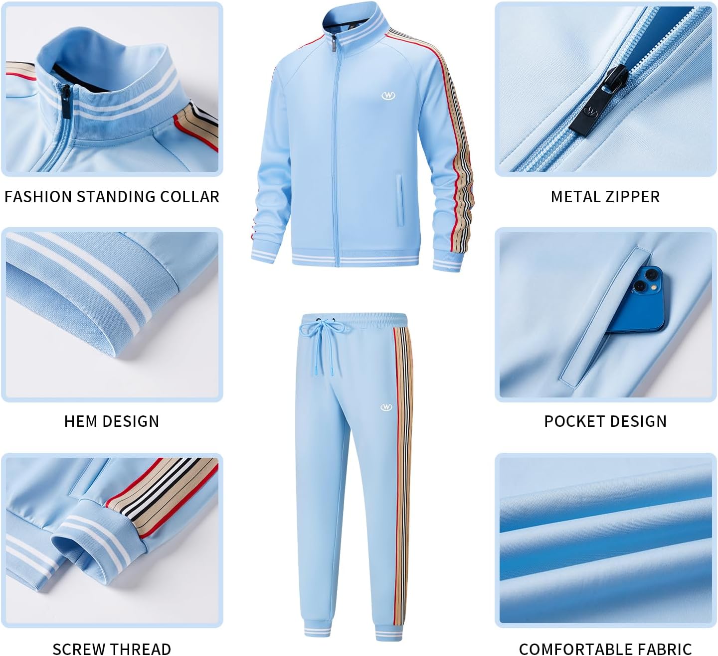 W JIANWANG Track Suits for Men Set Jogging Tracksuit Mens Sweatsuits Workout Running Sports Jogger Sweat Suits Outfits - Image 3