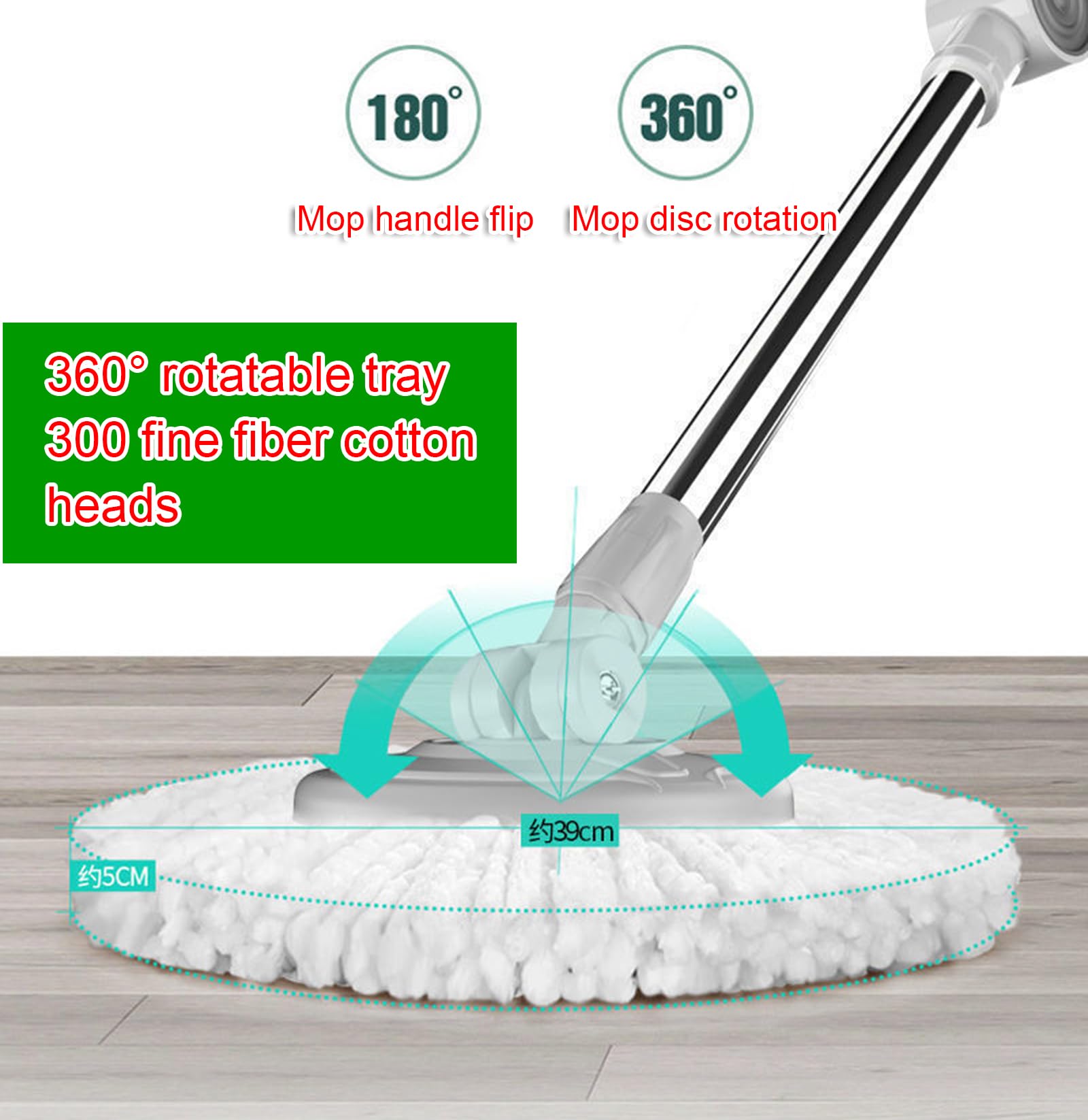 Juego de fregona y Cubo giratorios, fregona giratoria de 360° para Limpieza de Suelos, Mango de Acero Inoxidable, fregona Extensible para Suelos con Almohadillas,A