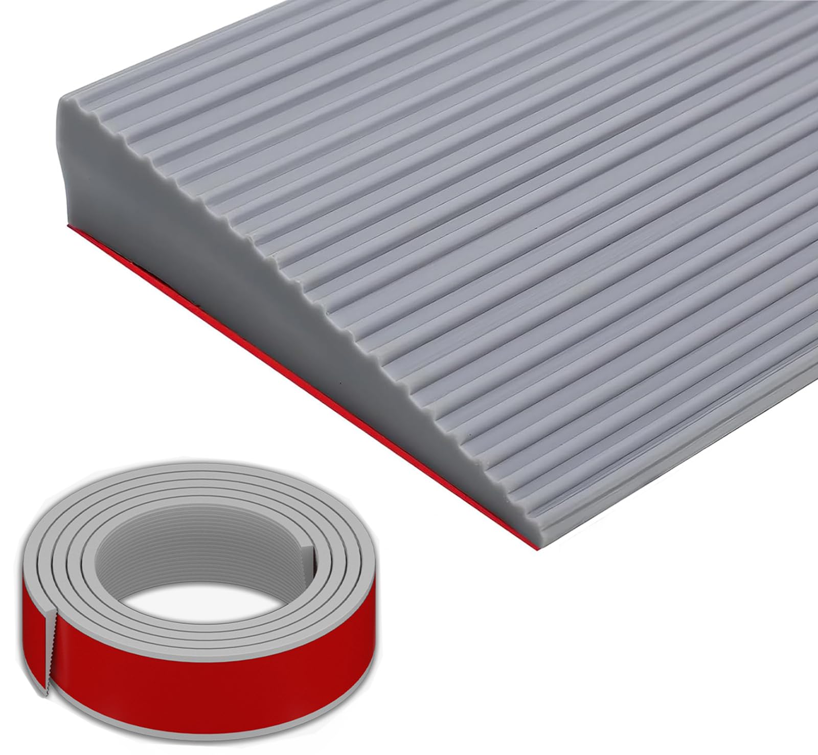 Rampe de Seuil de Porte, 3x8x100 cm Barre de Seuil Adhesive Gris | Rampe de Seuil en Caoutchouc Compensation de Hauteur pour Fauteuils Roulants, Robot Aspirateur, Ouvertures de Portes