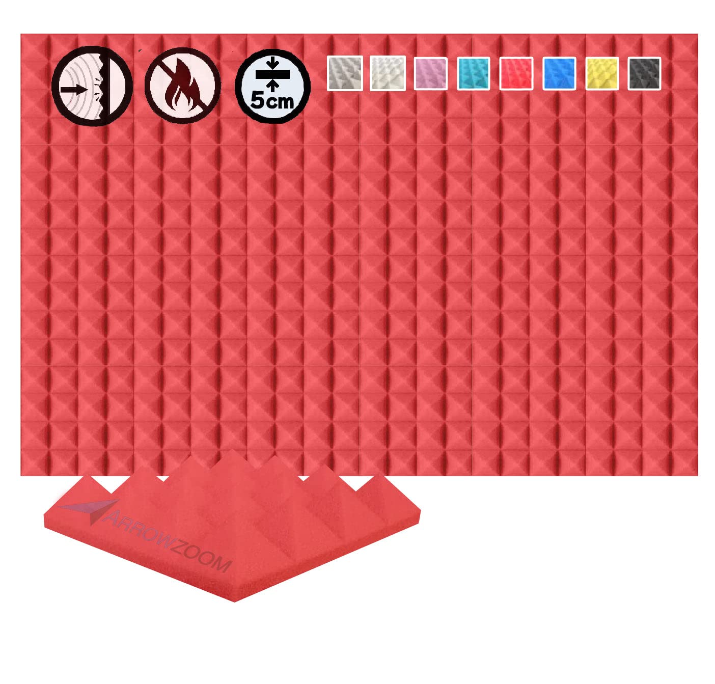 Arrowzoom 24 Panels acustico absorción sonido Pirámide 25x25x5cm Espuma acústica aislamiento acustico estudio de grabación Casas Estudios Azulejos Incombustibles Insonorizados AZ1034 PERLA BLANCA — view 14
