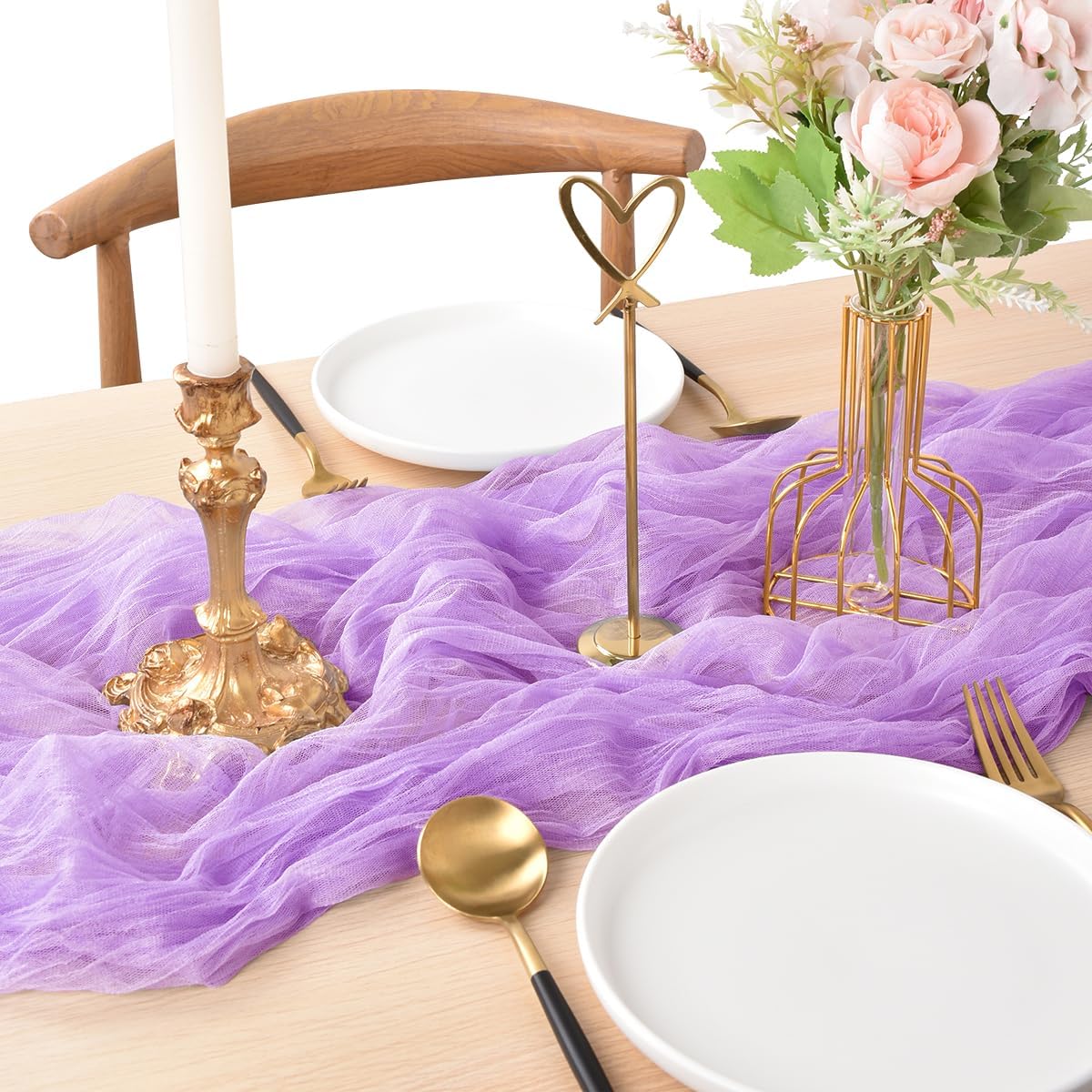 Joanlody Lilac Easter Cheesecloth Table Runner 10Ft Rustic Gauze Boho Spring Summer Cheese Cloth Table Runner for Wedding Bridal Baby Shower Decoration 4 Pack