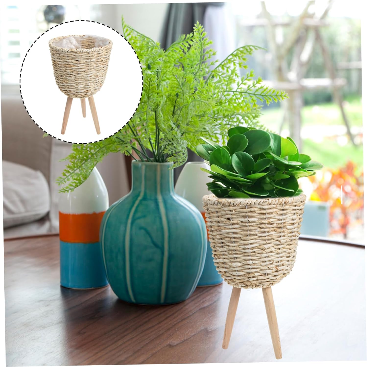 Yardwe Woven Bamboo Plant Basket Indoor Flower Arrangement Decorative Storage Basket for Home Decor