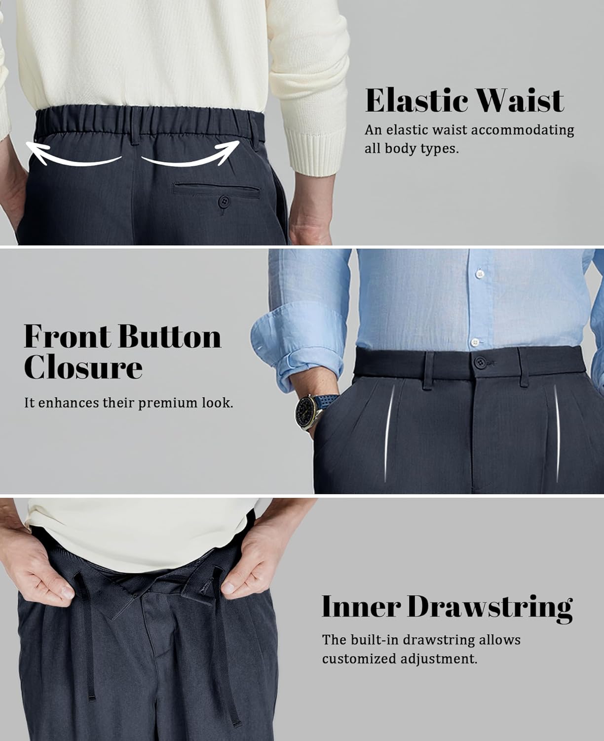 Susclude Mens Casual Dress Pants Old Money Baggy Wide Leg Pleated Slacks Vintage Stylish Loose Fit Work Trousers - Image 5