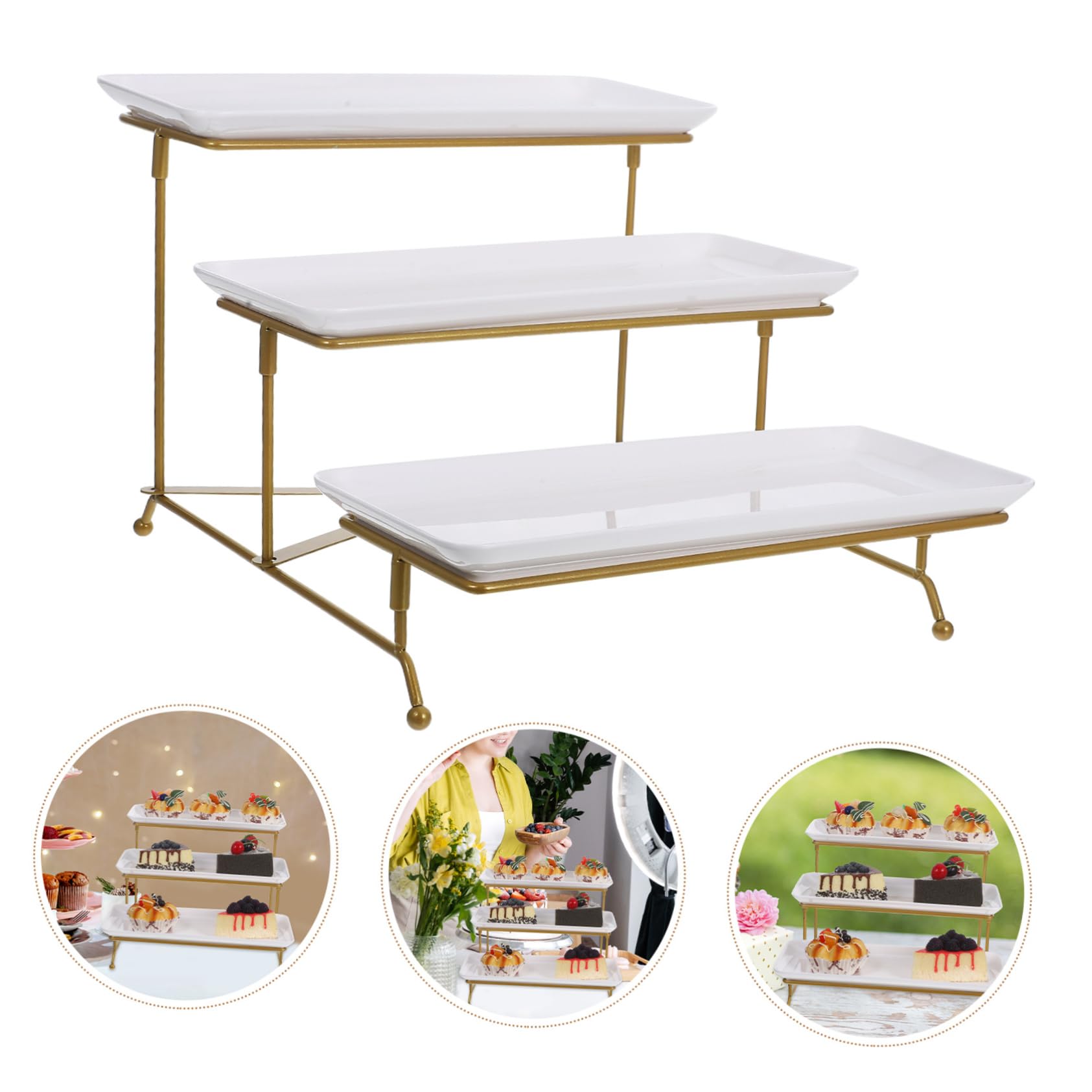 OUNONA Alzata per Esposizione di Cibo Vassoio per Feste in Plastica Bianca Alzata per Dessert Torre per Torte da Tavolo Supporto per Buffet