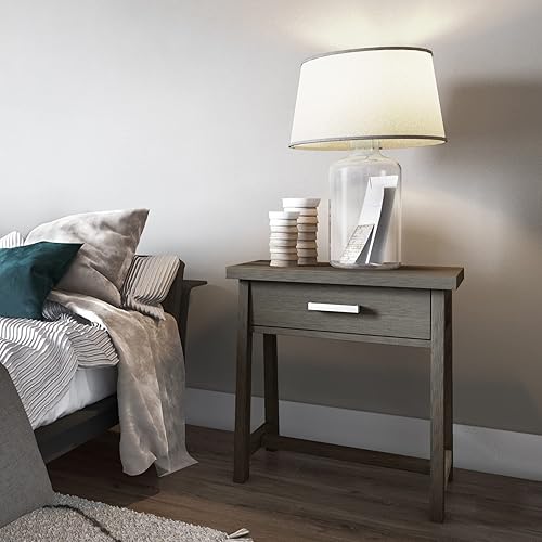 Miniatura 131 de SIMPLIHOME Sawhorse - Mesita de noche de madera maciza de 24 pulgadas de ancho, moderna, industrial, color gris envejecido, para sala de estar y