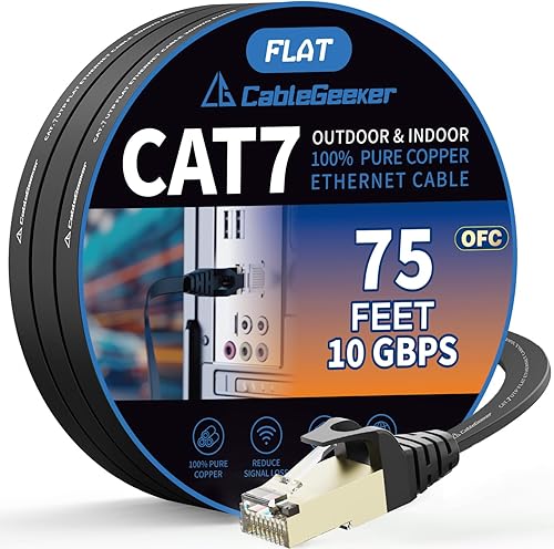 Cable blindado Cat 7 para conexión de Ethernet (cable de la más alta velocidad), plano, tiene un conector RJ45 a prueba de enganche, para módem,
