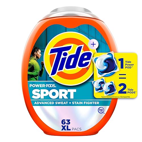 Tide Power PODS Laundry Detergent Soap Pacs with Febreze Sport, 63 Count, Laundry Pods with Febreze Freshness and Sport Odor Defense - 63 Count (Pack of 1)