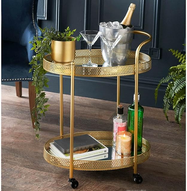 dylex Gold Drinks Trolley With 2 Mirrored Shelves Art Deco Theme