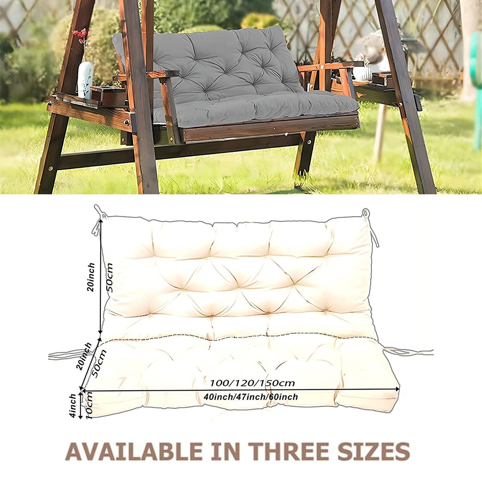 Balancelle de porche d'extérieur avec dossier 2 ou 3 places - Imperméable - Avec 8 attaches antidérapantes - Coussins de rechange pour meubles de terrasse
