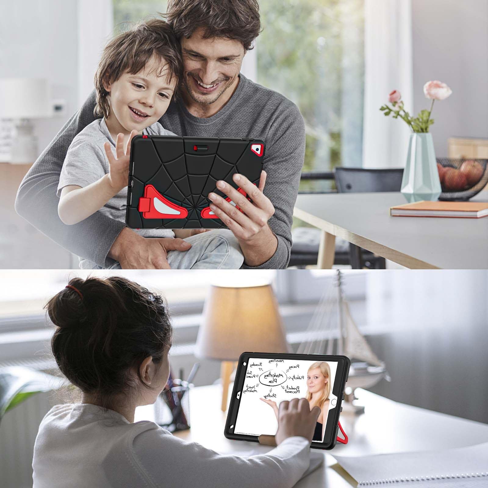 AKABEILA Étui pour tablette Apple iPad 10.2 9{^>e<^} 2021 8{^>e<^} 2020 7{^>e<^} 2019, coque de protection légère et résistante aux chocs avec béquille porte-stylo pour enfants, garçons, bébés