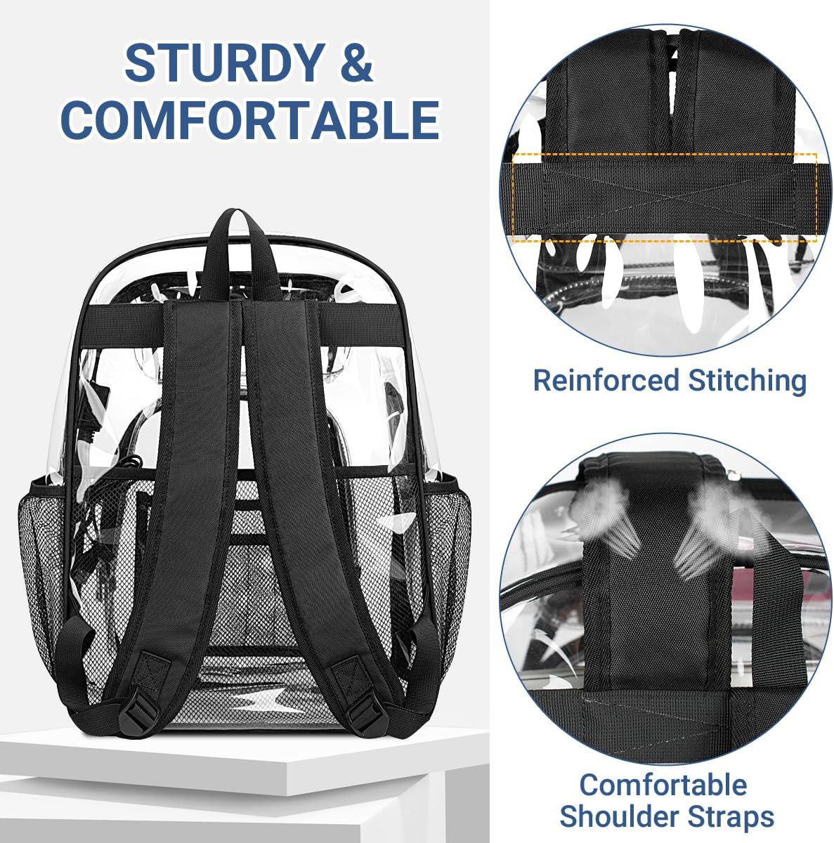 Clear Backpack Transparent Backpacks with USB Charging Port for 15.6'' Laptop Large Heavy Duty PVC School Bookbag Stadium Approved See Through Backpack for Women Men Kids Travel Work Security College