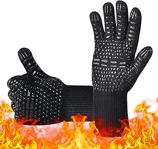 KASTWAVE BBQ Grill Gloves, 1472° F Extreme Heat Resistant Oven Mitts, Silicone Non-slip Kitchen Hot Cooking Gloves for Barbecue, Cooking, Baking, Grilling, BBQ (Black, 1 Pair)