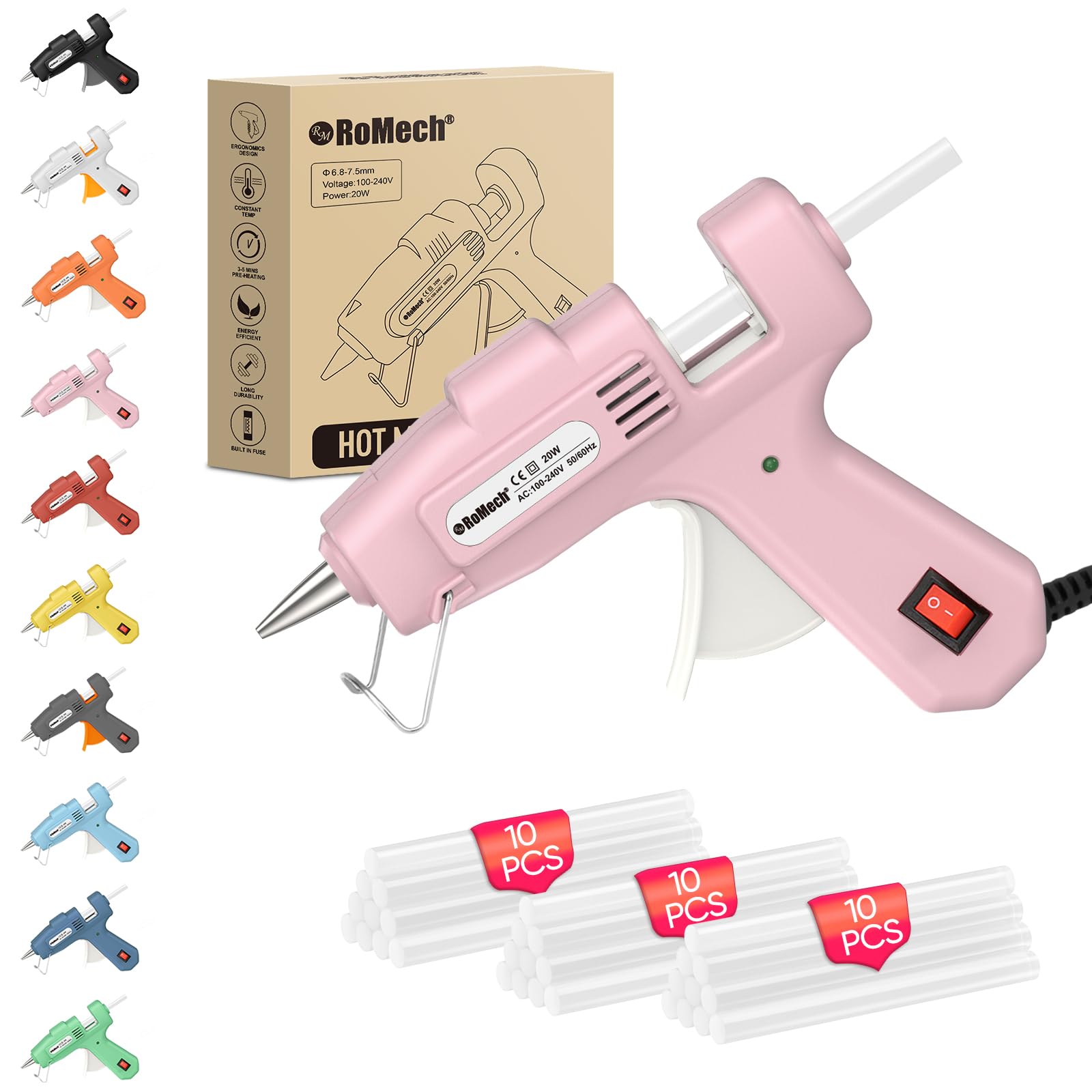 ROMECH 20W Mini Hot Glue Gun Kit, 30 Glue Sticks Set for DIY Crafts, Repair