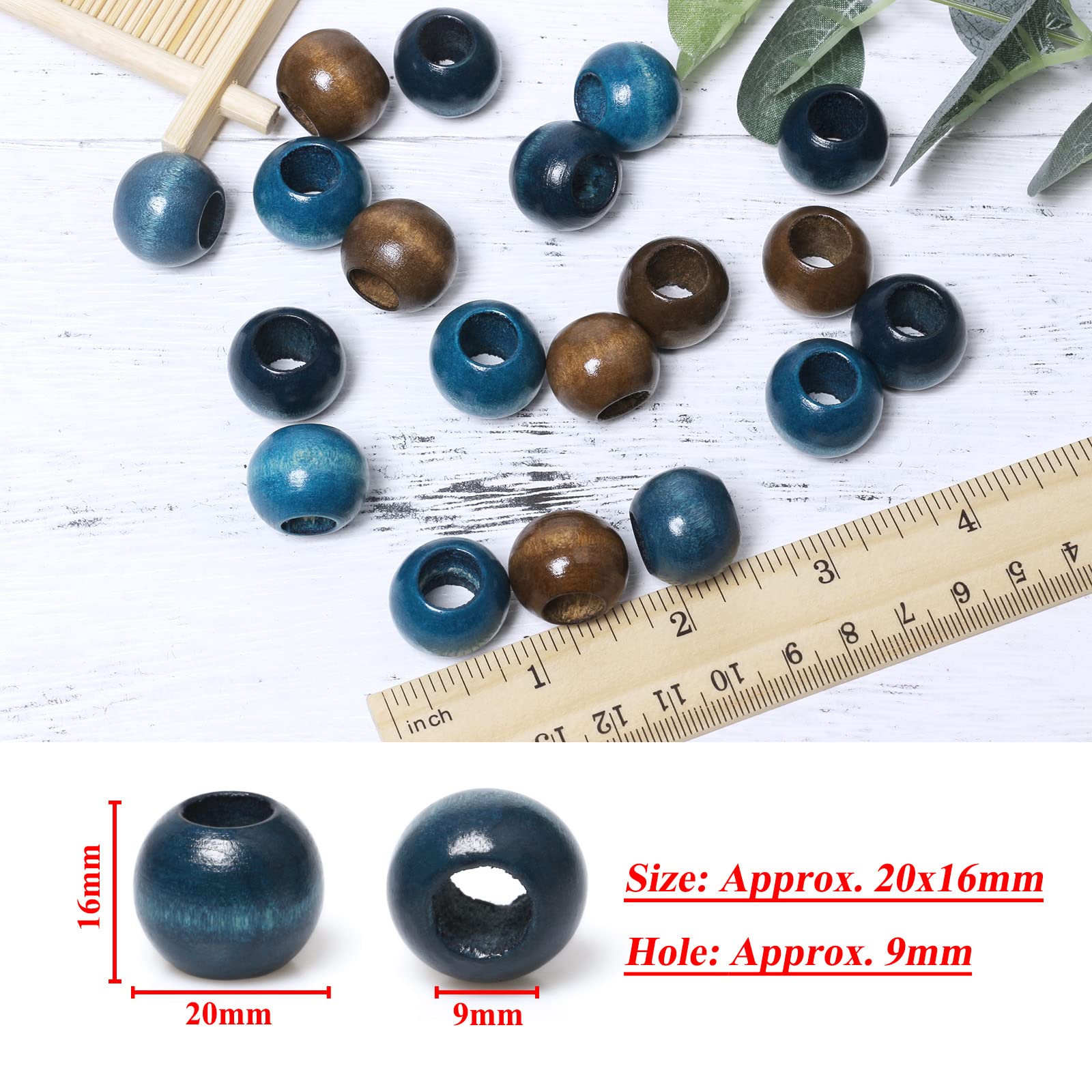 60 Stück Makramee-Holzperlen, 20 Mm Durchmesser, Loch 8 Mm – In Gold, Weiß & Blau, Zum Basteln Von Schmuck & Deko
