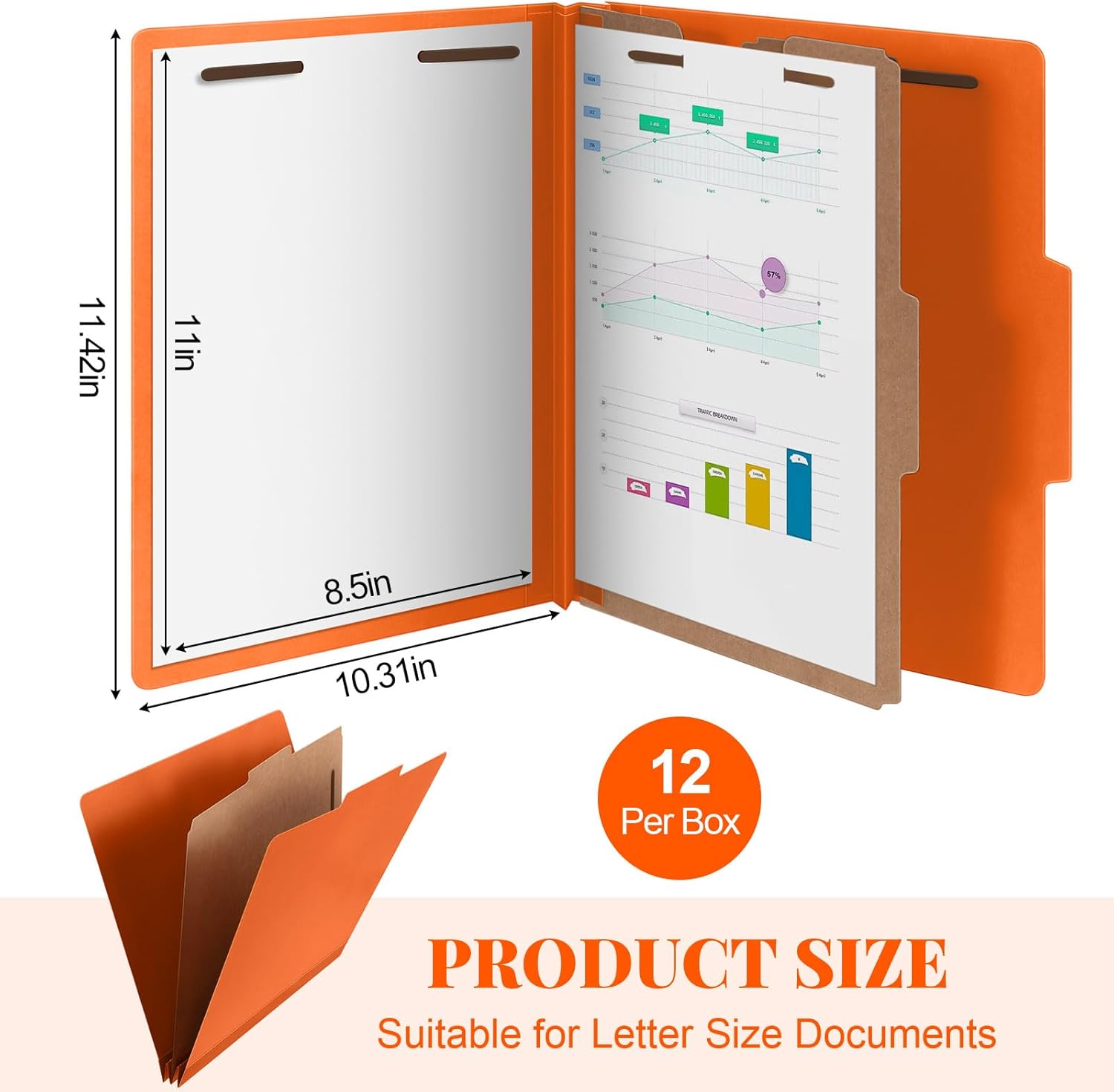 Skyygemm 12 Pcs Classification Folders Letter Size, 1 Divider Pressboard File Folder with Fasteners, Expanding File Organizer Bulk for School Teachers, Office Employee, Coworker, Staff (Orange)