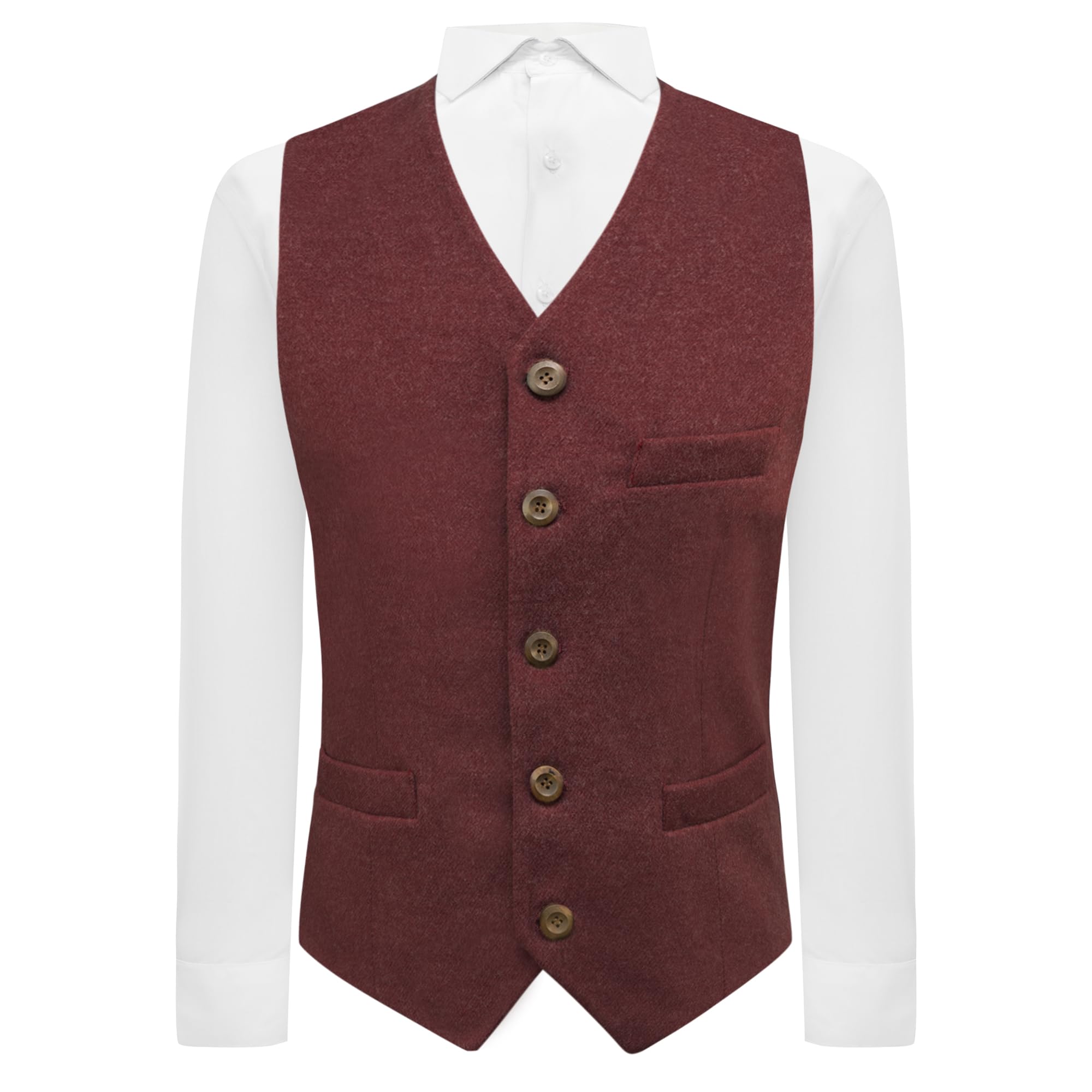 King & Priory Maroon Red Donegal Tweed Waistcoat - XXXL