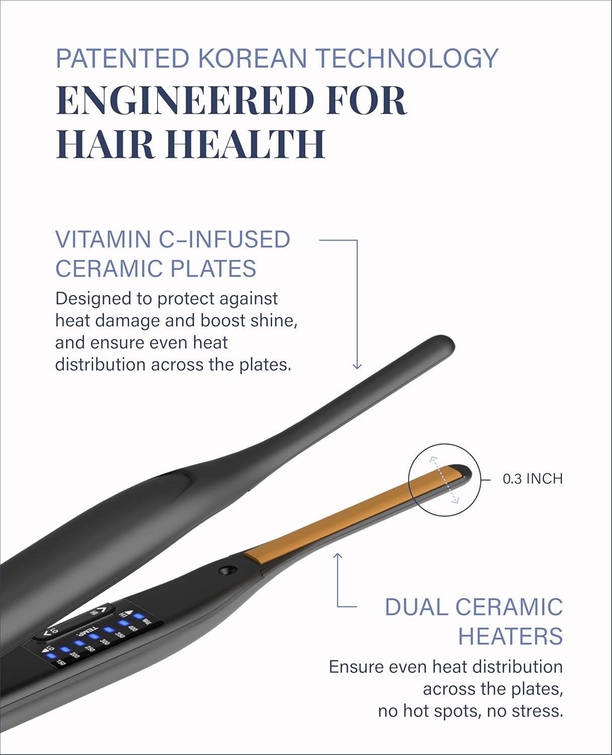 GLAMPALM Stiletto Hair Straightener 0.3" Pencil Ceramic flat iron Infused with Vita C, Korea's No.1 Professional Salon Tool for Short Hair, Dual Voltage, 7 Heat Setting(150°–450°), 10s Heat-Up (GP141) - Image 4