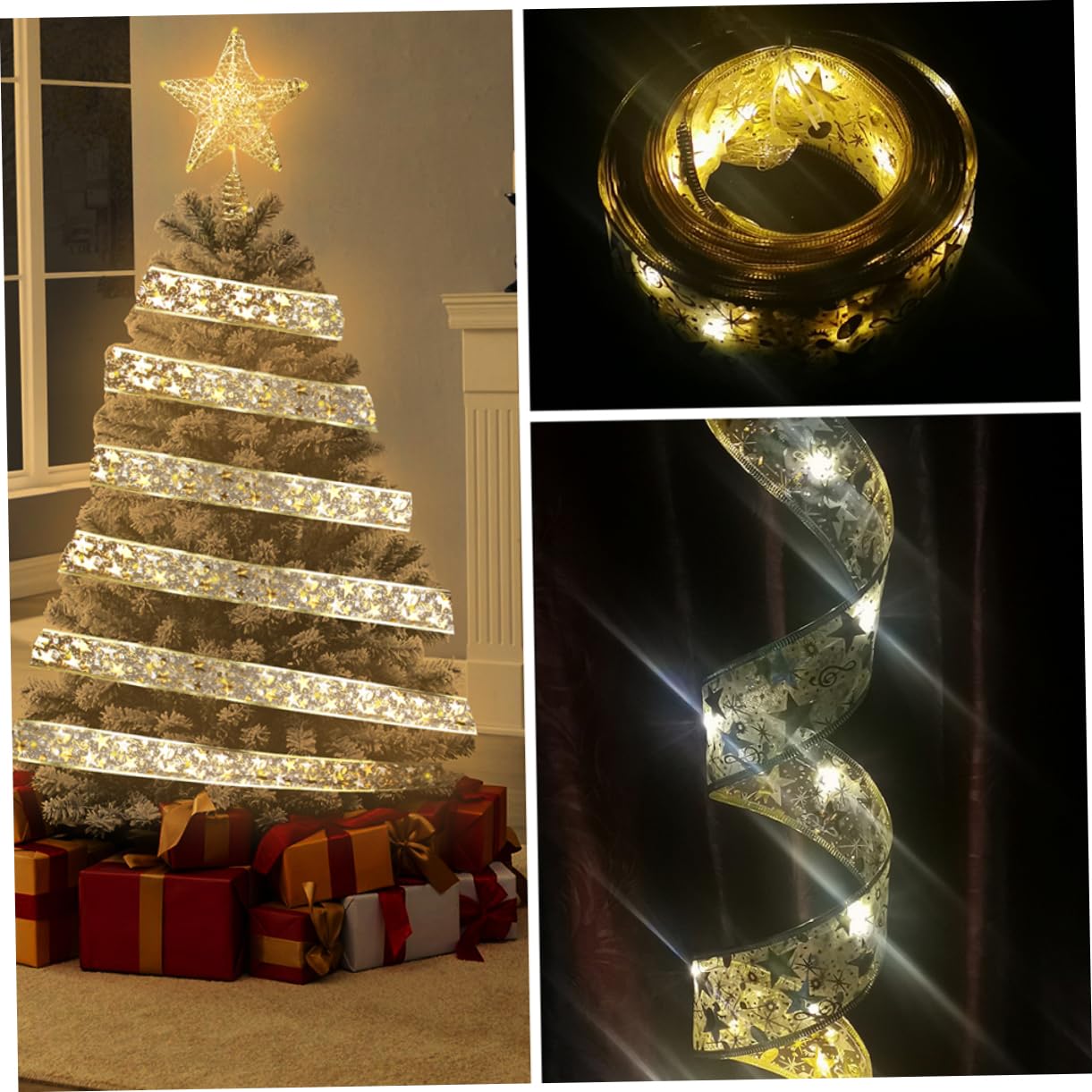 TOPBATHY 4 Pz Decorazione Natalizia Stella Albero Di Natale Dell'albero Di Natale Stella Dell'albero Puntale o Nastro Natalizio a Led Terminali o Di Stoffa
