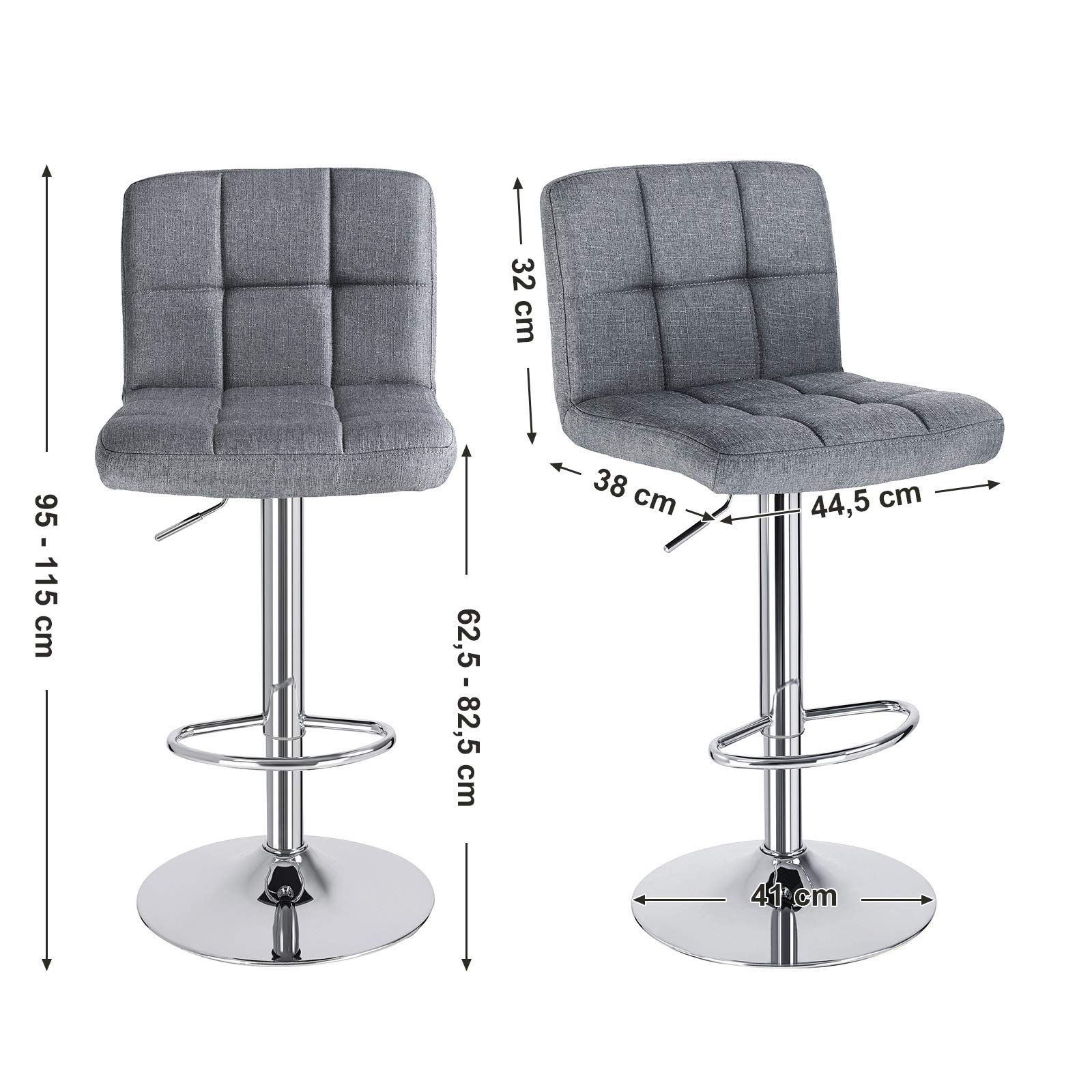 SONGMICS Bar Stools Set of 2, Height Adjustable Bar Chairs with Linen