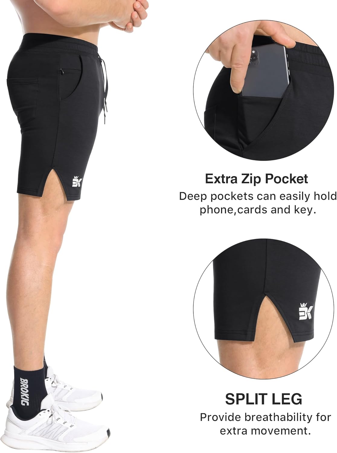 BROKIG Men's Airstretch Gym Shorts,5 Inch Slim Fit Running Exercise Athletic Workout Shorts for Men with Zipper Pockets - Image 2