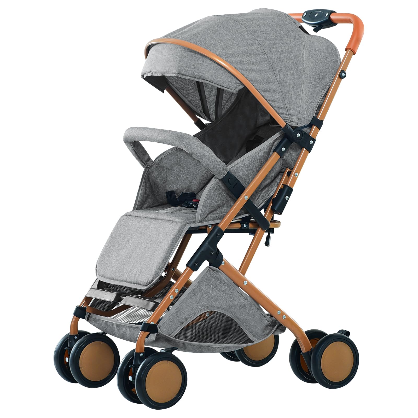 Poussette ultra compact à de 0 à 6 ans, Poussette de voyage avec harnais de sécurité 5 points,Pliable compacte et inclinable,Avec poches et pare-soleil (Gris)