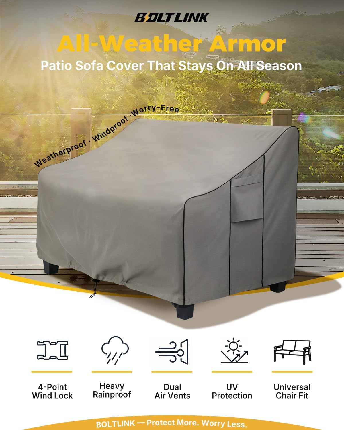 Patio Sofa Cover Waterproof, Heavy Duty, 58x32.5x31 in, 2-Seater image 3