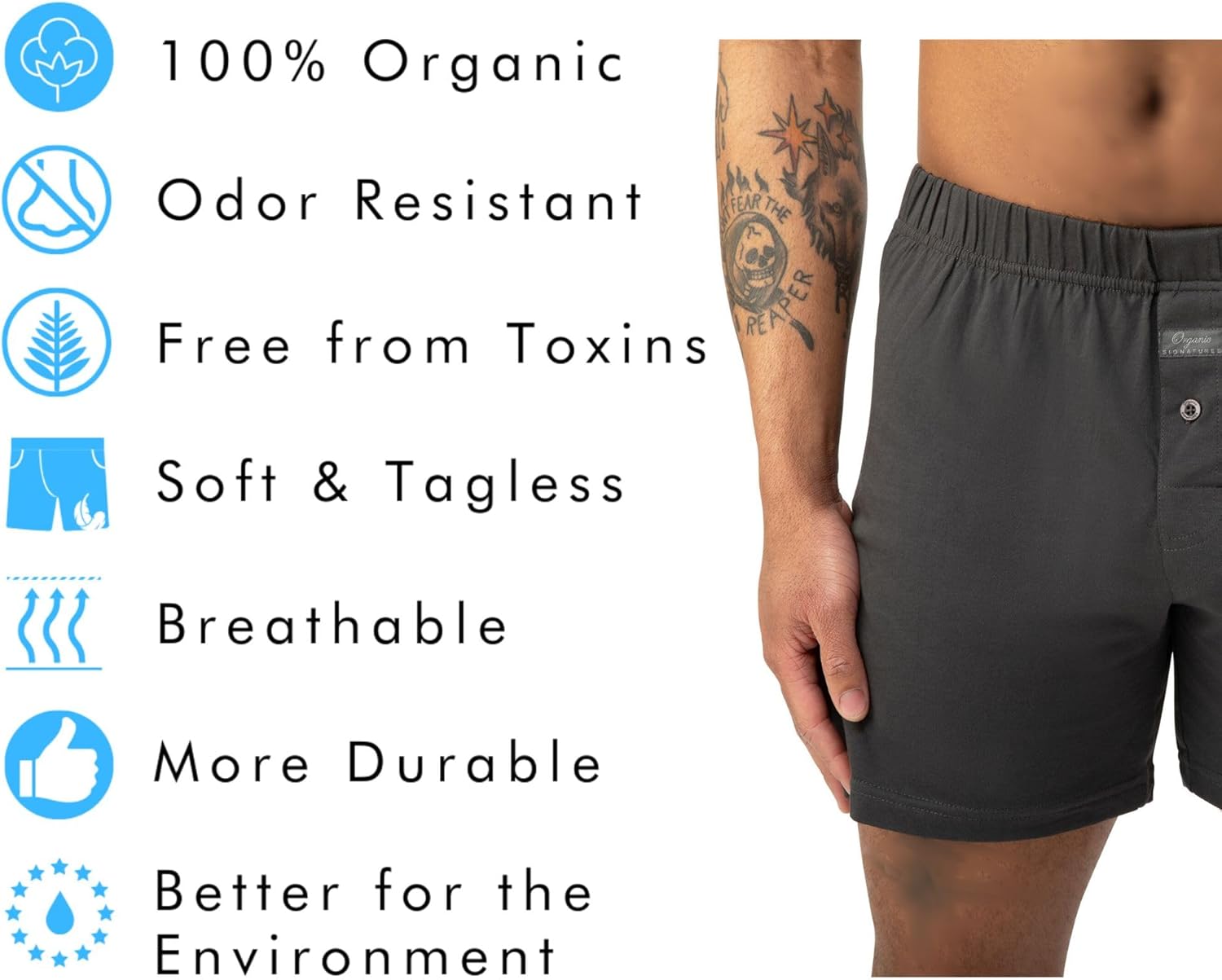 Organic Signatures 100% Cotton Boxers Soft Waistband - Image 2
