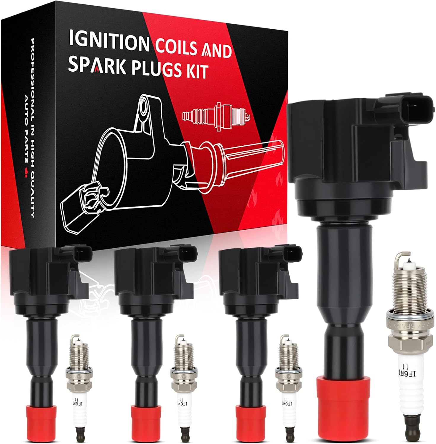 SCITOO 4 ignition coils + 4 iridium Spark Plugs,for Honda Fit 1.5L 2007-2008 UF581 IGC0053 C1578