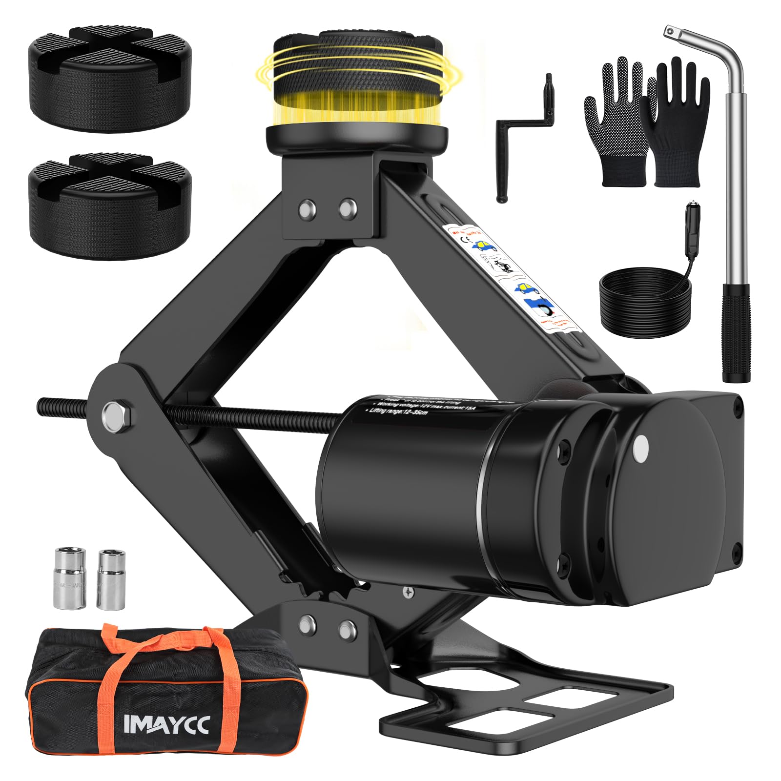 IMAYCC 3T Elektrisch Wagenheber,Universelle Scherenwagenheber für Auto | 2Pcs Gummiauflage,Tragbarer Wagenheber mit Radmutternschlüssel, Auto-Notfallset für SUV MPV,Ideal für Wartung und Reparatur