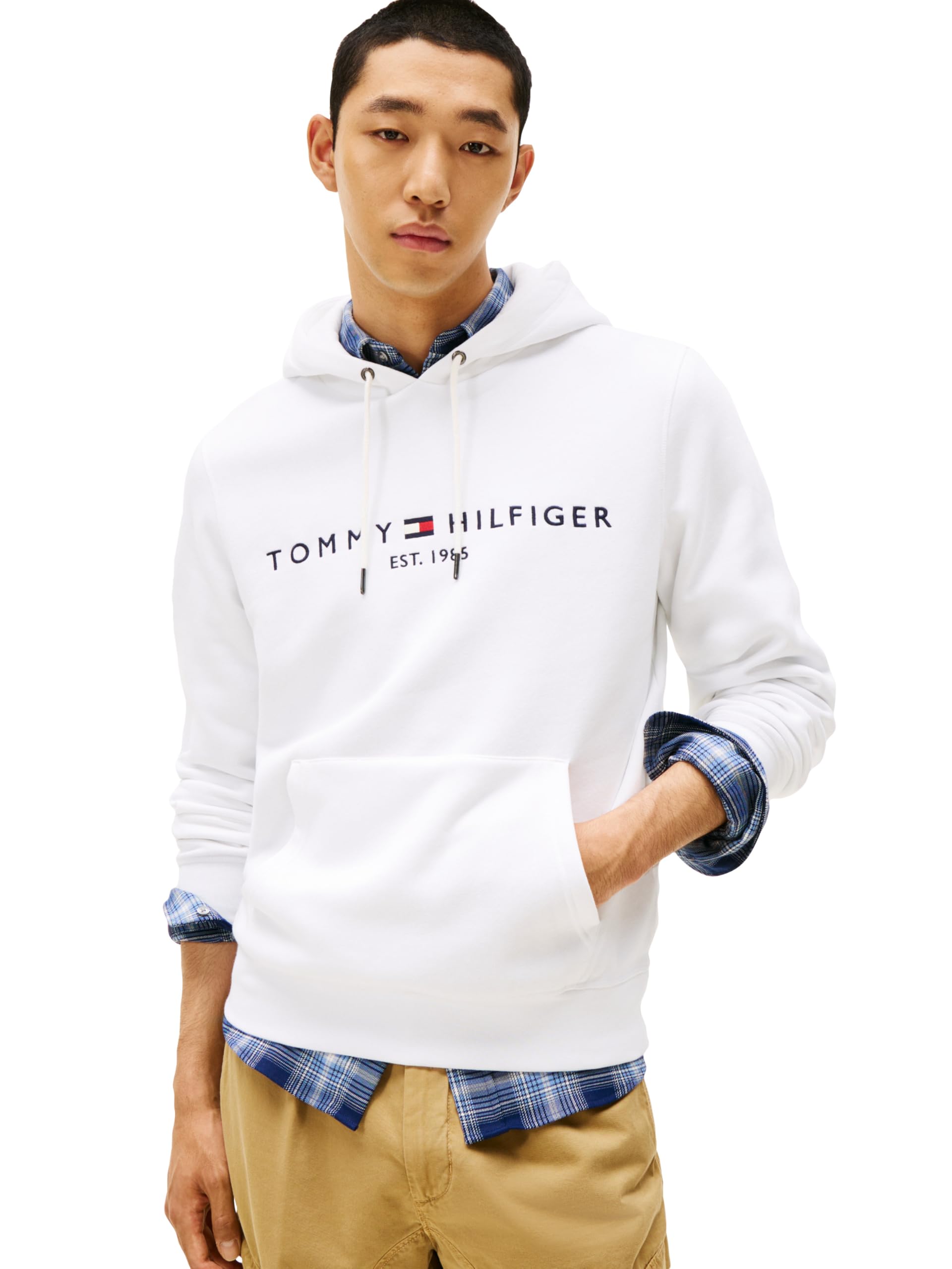 Tommy Hilfiger Men's Medium Weight Fleece Hoodie Sweatshirt With Embroidered Logo, Also Available in Big &amp; Tall