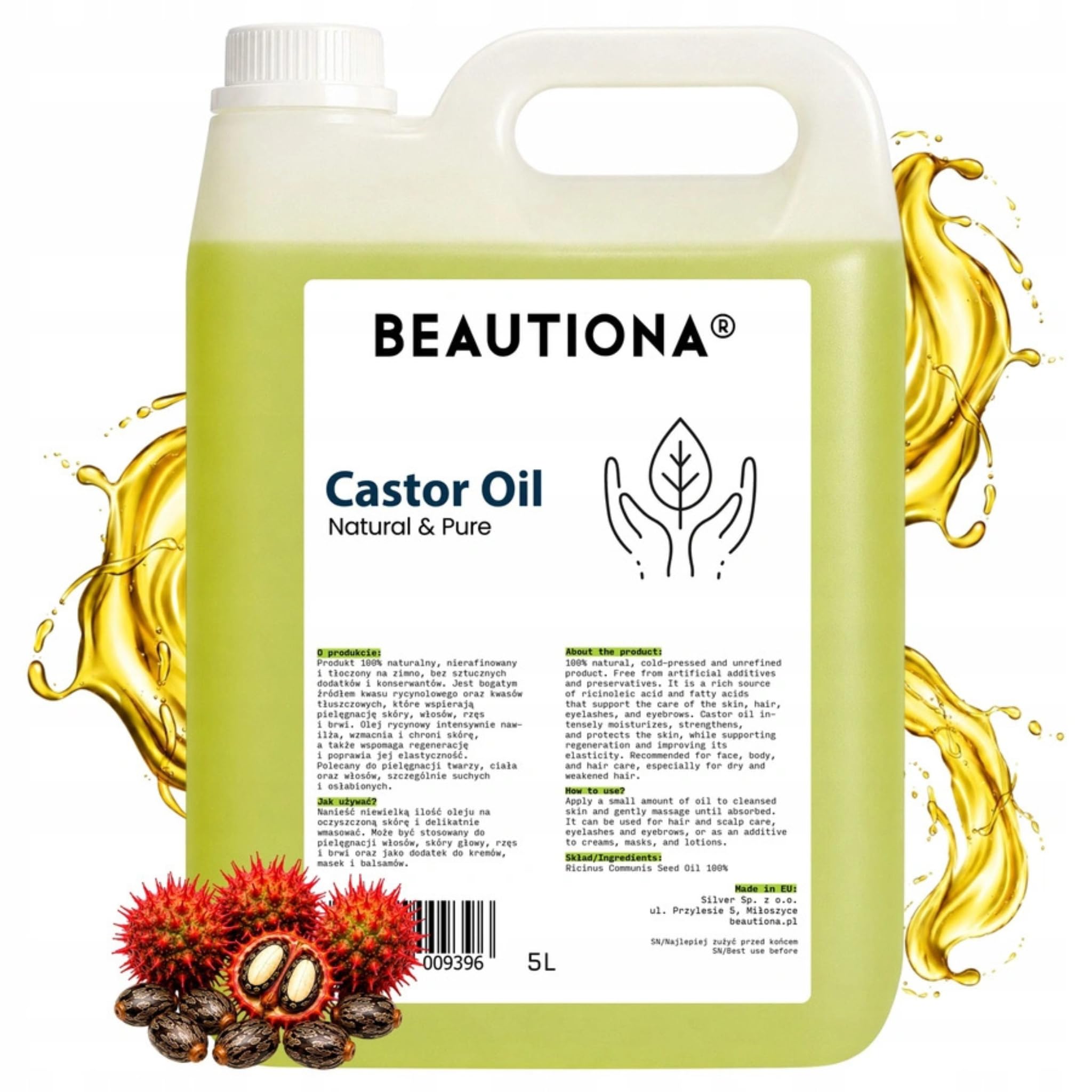Olio di ricino da 5 l, spremuto a freddo, non raffinato, olio cosmetico