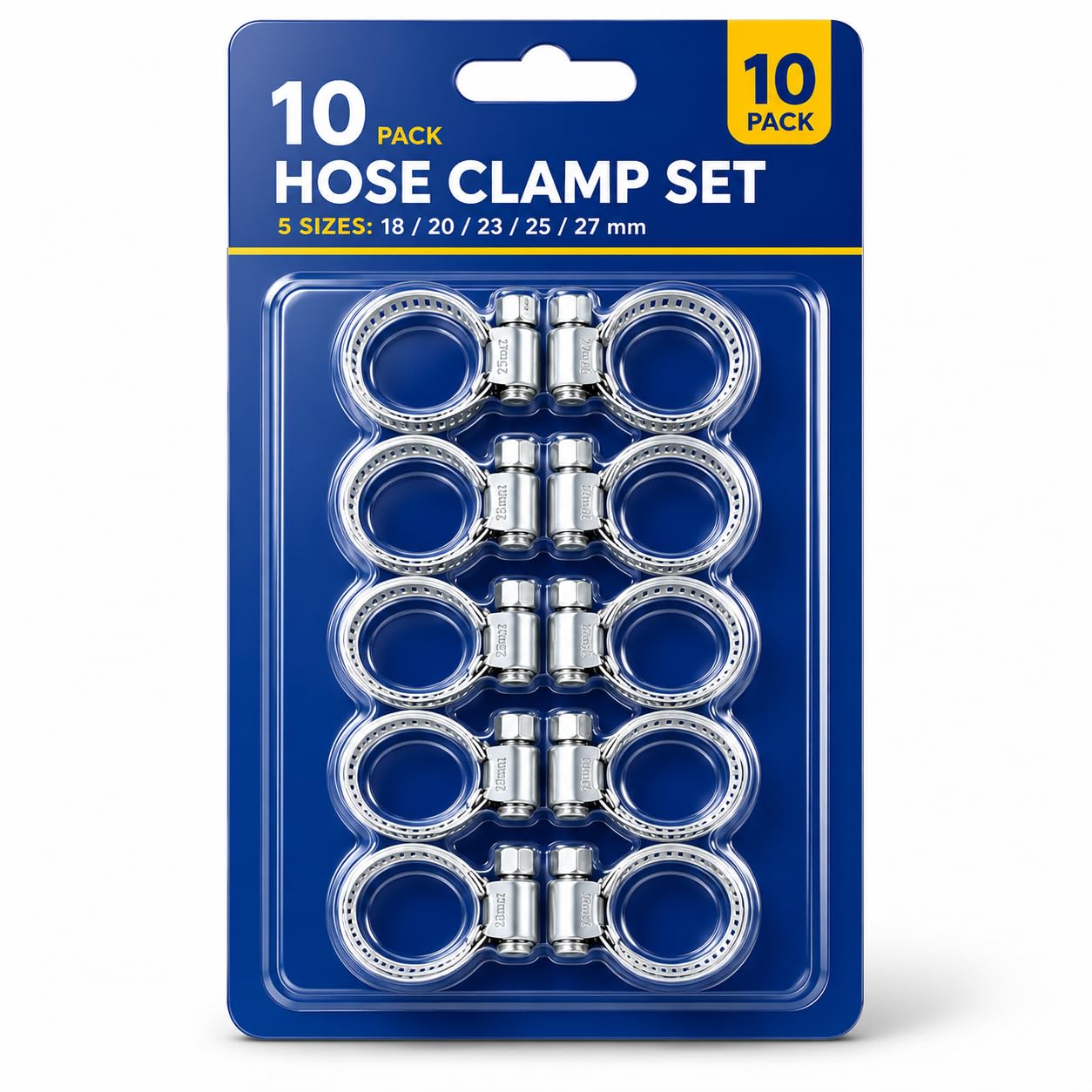 Mar Silver 10Pc Hose Clamp Set – Adjustable Worm Drive Jubilee Clip Type Hose Clips In 5 Sizes (18/20/23/25/27Mm) – Zinc-Plated Rust-Resistant Pipe Clips For Car, Plumbing, Garden & Diy Repairs