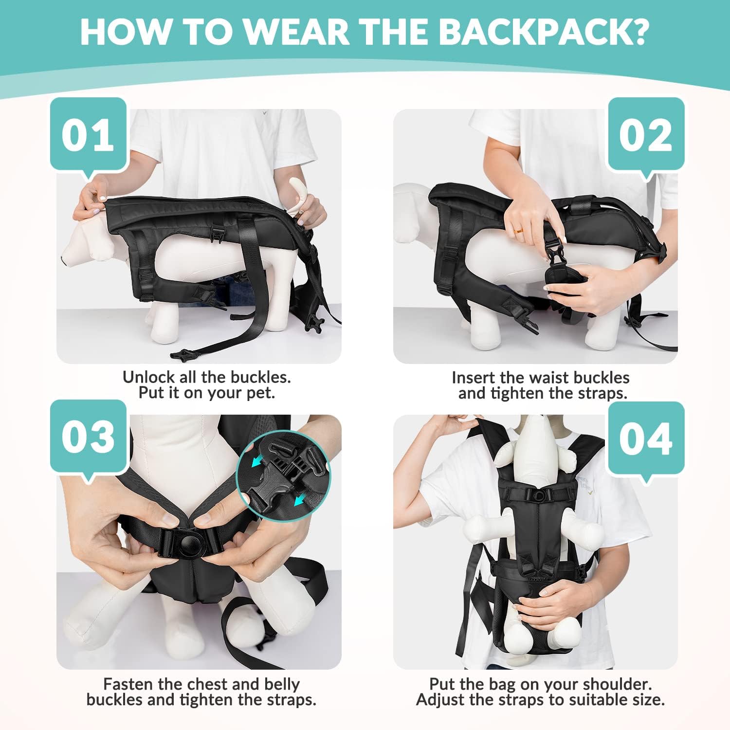 Mochilas transportadoras para perros, mochila ajustable para perros, con patas hacia fuera, fácil de ajustar, para perros medianos y pequeños, transportador frontal manos libres para senderismo,